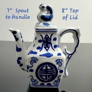 8" Asian Blue & White Decorative Ceramic Teapot